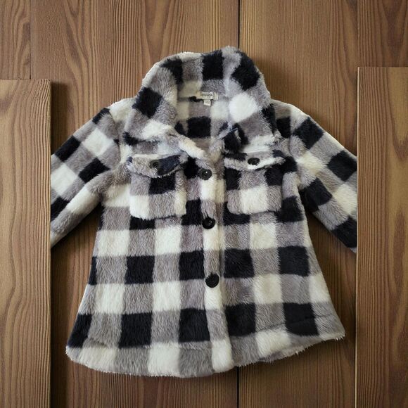 Speechless Kids Girls Black&White Faux Fur Button Jacket Cozy Sherpa Coat Sz 14 - Picture 5 of 11